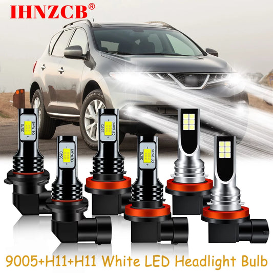 IHNZCB for Nissan Murano 2009-2014 6000k Led Headlight High Low Beam + Fog Light 6x Bulbs Combo Kit