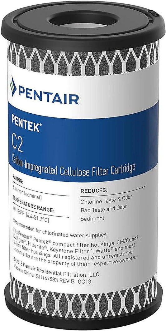 Pentair Pentek C2 Carbon Water Filter, 5-Inch, Under Sink Dual Purpose Powdered Activated Carbon-Impregnated Cellulose Replacement Cartridge, 5 x 2.5, 5 Micron