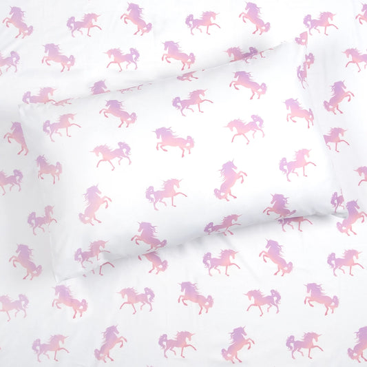 Kids Rule Soft Brushed Pink Iridescent Unicorn sheet Set