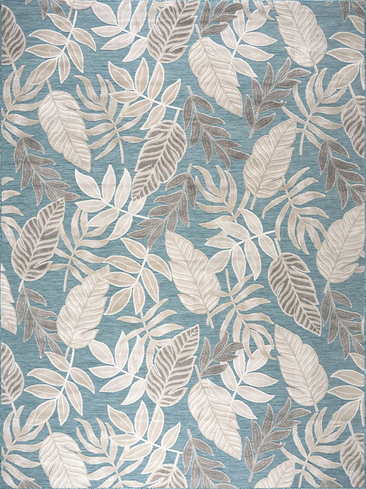 8x10 Water Resistant, Large Indoor Outdoor Rugs for Patios, Front Door Entry, Entryway, Deck, Porch, Balcony | Outside Area Rug for Patio | Aqua, Floral | Size: 7'7'' x 10'3''