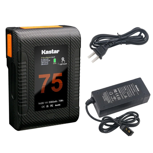 Kastar 1-Pack BP-Z75W Battery and D-Tap Charger Compatible with Mini V-Mount V-Lock, NEEWER BP-V95, Came-TV MINI-99, AndyCine A-VM-95, Z Cam E2-S6 with OSEE 3000 Nit T7 Monitor, Led Studio Lights