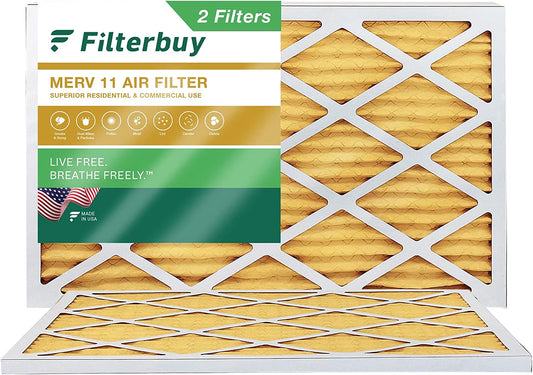 Filterbuy 16x25x1 MERV 11 Pleated HVAC AC Furnace Air Filters (2-Pack)
