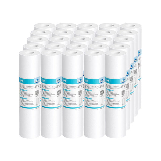 25 Pack Membrane Solutions 25 Micron 10 x 2.5 Whole House Water Filter Replacement Sediment Cartridge for Any Water Filter 10 x 2.5 inch Whole House RO System