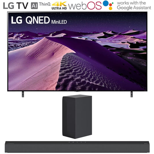 LG 75QNED85UQA 75 Inch HDR 4K Smart QNED Mini-LED TV 2022 Bundle with LG S65Q 3.1 Ch High Res Audio Sound Bar with DTS Virtual: X