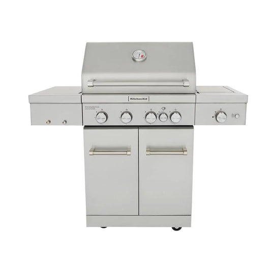 KitchenAid 4 Burner Gas Grill with Rear Burner and Searing Side Burner in Stainless Steel
