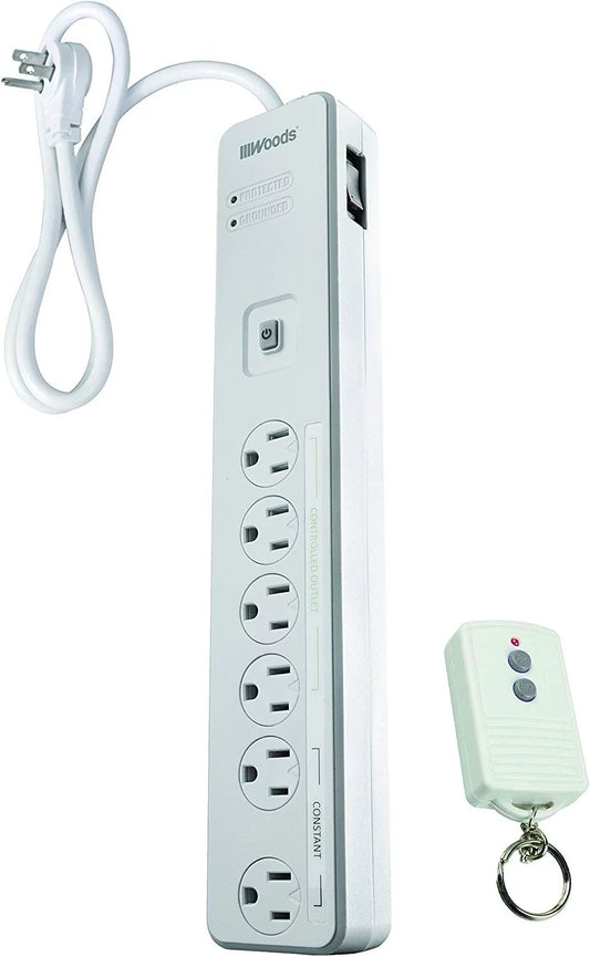 Woods 41715 Energy Saving Surge Protector Power Strip with 80 Foot Range Remote Control Outlets, 1080J of Protectio, 5 Foot Cord