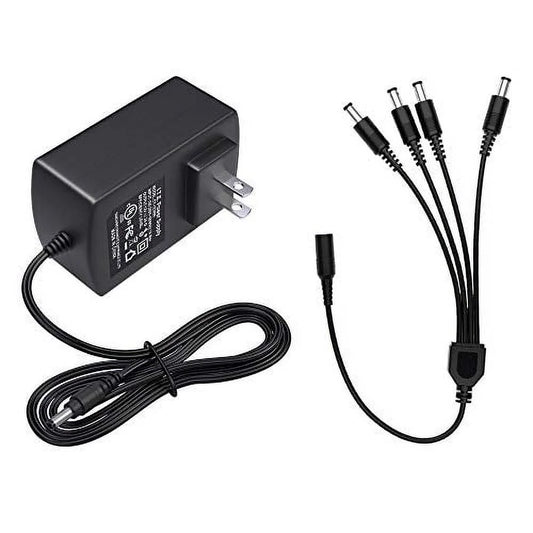 ZOSI 12V 2A 100V-240V US AC to DC Power Supply Adapter & 4-Way Power Splitter Cable for CCTV Home Security Camera Surveillance System