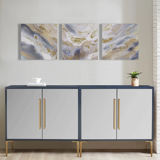 Madison Park Shimmering Symphony Glitter and Gold Foil Abstract Triptych 3-piece Canvas Wall Art Set, 20W x 20H x 1.5D