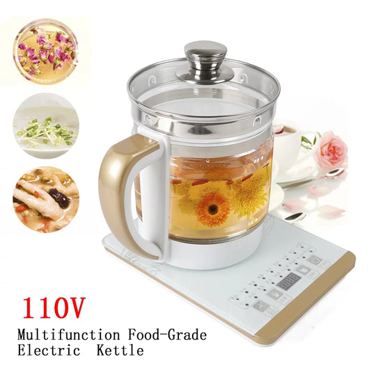 800W Health-Care Beverage Tea Maker and Kettle, Electric Kettle with Infuser, Stainless Steel & Glass Brew Cooker, White