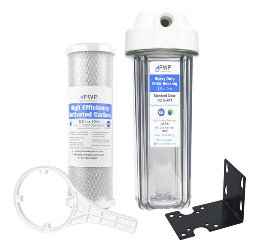 Clear RV Filter Housing with High Efficiency Activated Carbon Filter 2.5X10 1/2 NPT Ports Replaces FRE-10H