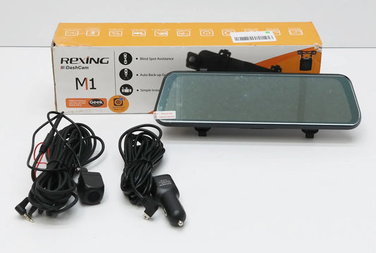 USED Rexing M1 1296P 10 IPS Touch Screen Mirror Dash Cam w/ Rear Camera