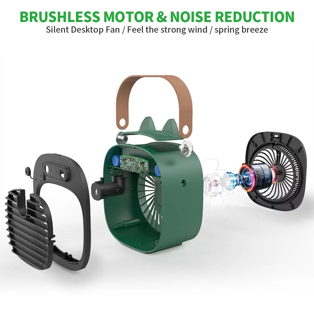 JahyShow Portable Air Conditioner Fan - USB Rechargeable, Green