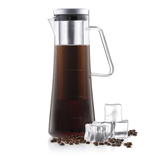 Fresco Cold Brew Coffee Maker 1 Liter - 32 oz Glass Tea Maker with Non-Slip Silicone Base and Airtight Seal