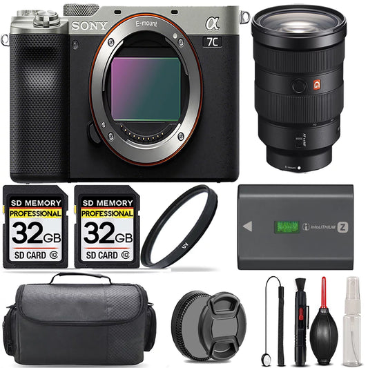 Sony a7C Camera (Silver)with 24-70mm f/2.8 GM Lens + 64GB Storage + UV Filter + Extra Backup Battery + Case + Cleaning Kit - International Version