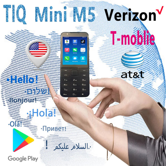 TIQ mini M5--Verizon--T-Mobile--AT&T--Google Play Store--G Dual Nano SIM Card--Android 13 -- MTK --3+32GB--Button touch screen smartphone--Exclusive to the United States