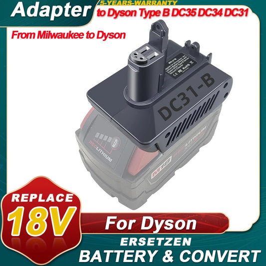 Adapter for Milwaukee 18V Battery 48-11-1850, 48-11-1852, 48-11-1865, 48-11-1815 Convert to For Dyson DC31 DC34 DC35 DC44 DC45 DC56 DC57 965557-03(Type B) Animal Vacuum Cleaner tools