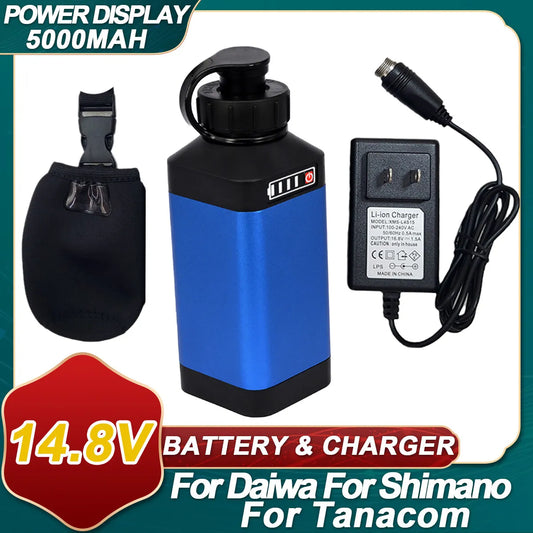 5000mAh 14.8V For Daiwa/Shimano Ekuda Tanacom Electric Fishing Reel Battery+ Charger+ Bag T750 T1000 SB 500MJ-AT SB800MJ 20 SB 300MJ SB G300J/JL