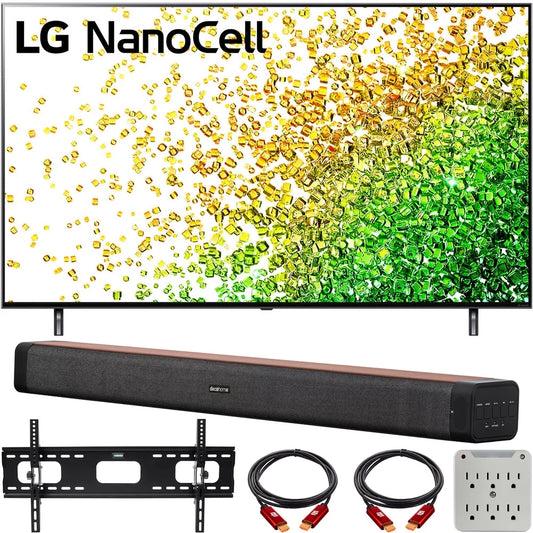LG 55NANO80UPA 55 Inch NanoCell 80 Series LED 4K UHD Smart webOS TV (2021) Bundle with Deco Home 60W 2.0 Channel Soundbar, 37-70 inch TV Wall Mount Bracket Bundle and 6-Outlet Surge Adapter