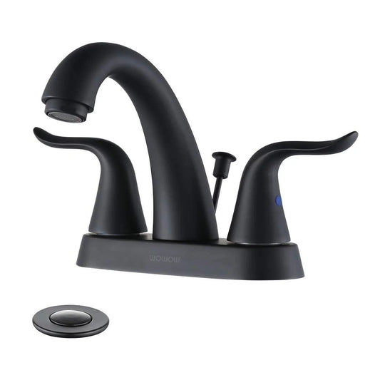 WOWOW Centerset Bathroom Faucets Black Basin Faucet 2 Handle 4 inch Faucet