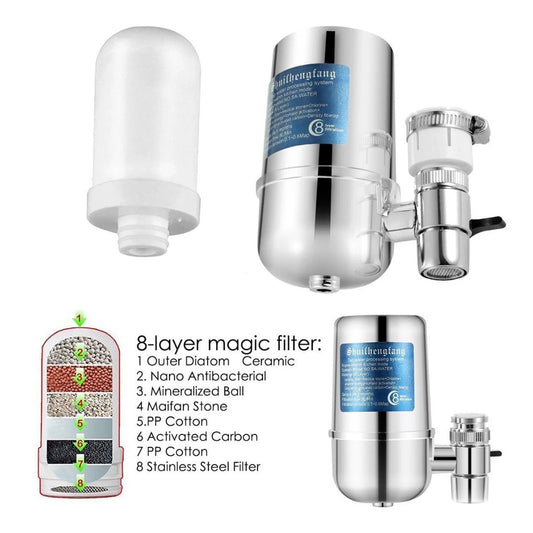 Anself Faucet Water Filter with 8-layer Cartridge Tap Water Filtration System Dual Output Water for Hard Water Reduces Fluoride Chlorine for Home Kitchen Bathroom
