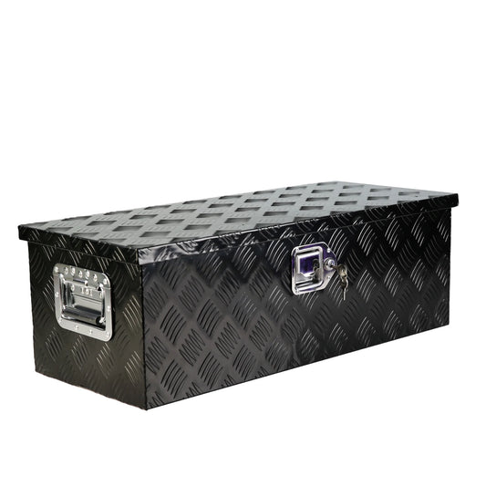 30 Inch Heavy Duty Black Aluminum 5 Bar Tread Tool long Box Truck Pickup Trailer Toolbox Underbody Storage+Lock+Keys (30.1×12.8×10.4)