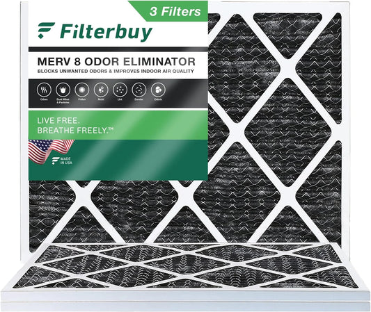 Filterbuy 18x24x1 MERV 8 Odor Eliminator Pleated HVAC AC Furnace Air Filters with Activated Carbon (3-Pack)