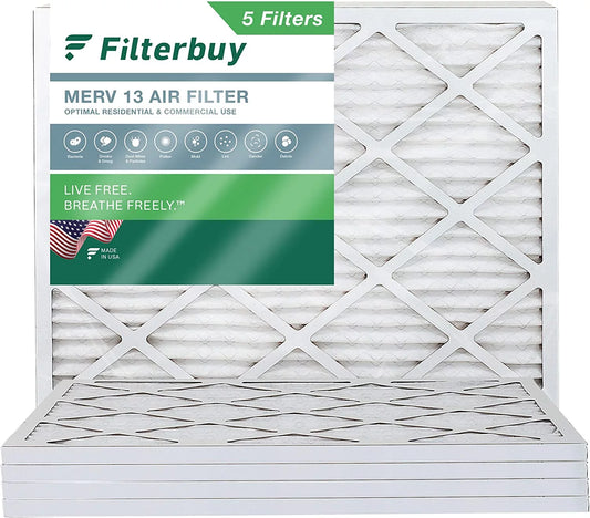 Filterbuy 8x14x1 MERV 13 Pleated HVAC AC Furnace Air Filters (5-Pack)