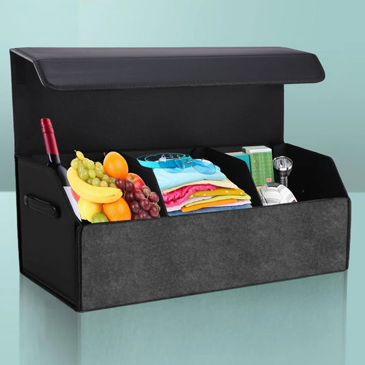 Atelse Trunk Organizer for SUV,Car Trunk Organizer and Storage Folding,Trunk Waterproof Organizer Leather Storage Box with Magnetic Lock (Black )