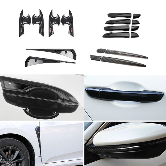 Xotic Tech Exterior Door Handle & Bowl Side Fender Vent Mirror Stripe Cover Trim Combo Kit,Carbon Fiber Pattern,Compatible with Honda Civic 10th Gen Sedan 2016-2021 (Without Keyless Entry Hole)