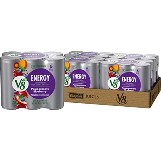 V8 +Energy, Healthy Drink, Natural Energy From Tea, Pomegranate Blueberry, 8 Ounce Can (4 Packs Of 6, Total Of 24)