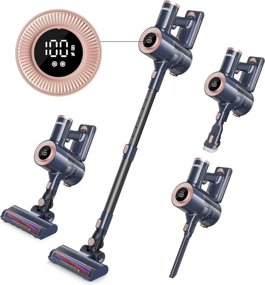 Cordless Vacuum Cleaner, 20KPa 8-in-1 Powerful Suction Vacuum with LED Display, Lightweight Stick Vacuum Cleaner with Detachable Battery 30 Min Runtime for Home/Carpet/Hard Floor/Pet Hair Blue