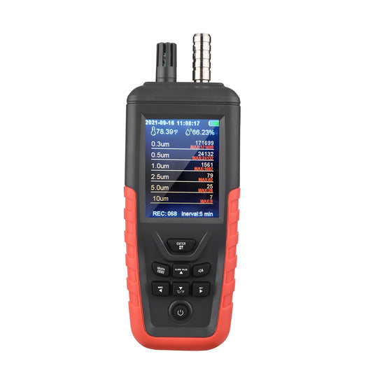 Dust Particle Counter 6-Channel 0.3um/ 0.5μm/ 1.0μm/ 2.5μm/ 5.0μm/ 10um PM2.5 PM10 with 3.2-inch Backlight TFT Color Screen Humidity Monitor Home Office Industrial Use