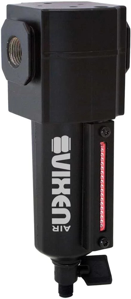 Vixen Air 3/8 NPT In-line Aluminum Air Filter (Water Trap/Separator) for Air Ride/Suspension/Air Tools Black VXF3938B