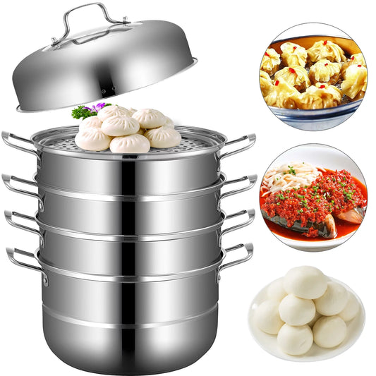 VEVOR 5-Tier Stainless Steel Steamer 11in Multi-Layer Cookware Pot with Handles