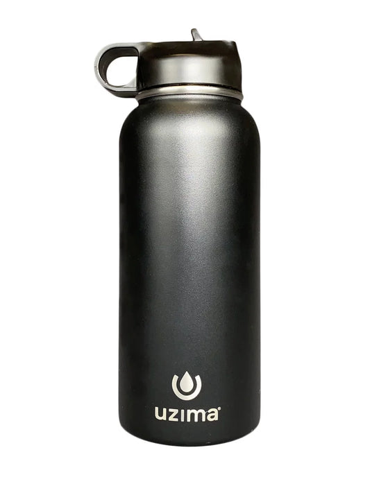 Uzima - Z-Source Filtered Water Bottle for Hiking, Backpacking, Camping, and Travel. Water Purification on the Go. Large 32oz Capacity with Double-Walled Stainless Steel Exterior. (Black)