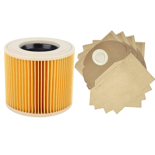 Cartridge Filter with 4 Pcs Dust Filter Paper Bag Compatible with Karcher WD2250 WD2200 A2000 A2003 A2004 Wet Dry Vacuum Cleaners