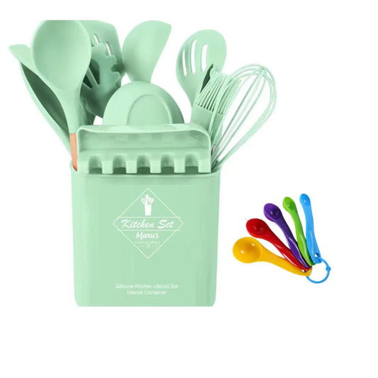 18pcs Non-Stick Silicone Kitchen Utensils Set - BPA Free Cooking Tools With Wooden Handle And Holder - Heat Resistant Kitchen Accessories For Home Cooking - Perfect Father's Day Gift