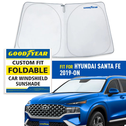Goodyear Foldable Windshield Sun Shade for Hyundai Santa Fe 2019-2024, Custom-Fit Car Windshield Cover, Car Sunshade, Vehicle Sun Protector, Auto Car Window Shades for Front Window - GY008245