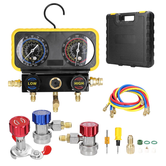 moobody Dual Gauges Air Conditioner Refrigerant Refilling Set Pressure Adjustable Refrigeration Maintenance Equipment Kit Brass Connection Air-conditioner Repairing Device