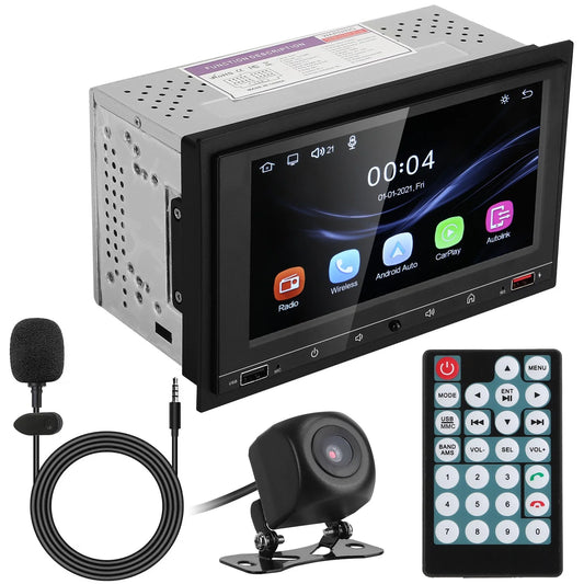 Car Audio Stereo System - iMounTEK 7In Universal Wireless Car MP5 Player, Capacitive Touchscreen, 1080P Video Player, Stereo Audio FM Radio Aux/USB Input with Rear View Camera Remote Control