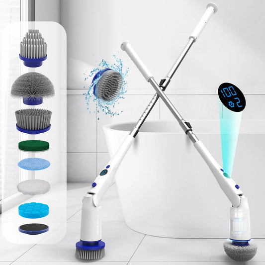 Electric Spin Scrubber, FIneLien Electric Cleaning Brush,Rechargeable Shower Scrubber 360 Cordless Scrub Brush, Extension Handle For Tub Tile, Wall, Bathroom