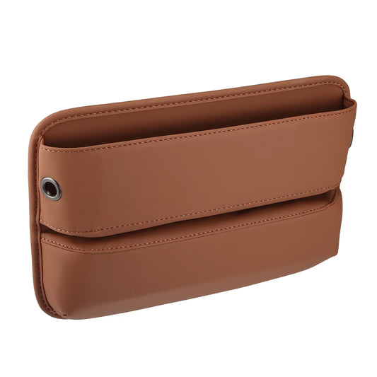 Unique Bargains Car Seat Gap Filler Multi-function Car Seat Organizer Console Side Pocket Storage Box Brown PU Leather