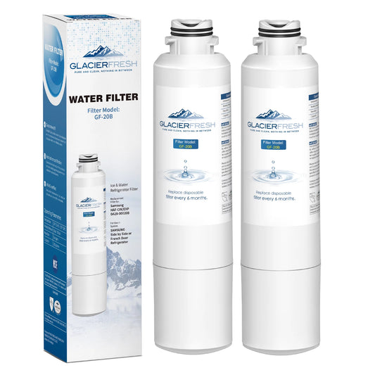 GLACIER FRESH DA29-00020B Refrigerator Water Filter Compatible with DA29-00020A/B, DA29-00020B-1, HAF-CIN/EXP, 46-9101, RF4267HARS For French Door Fridge Kitchen (Pack of 2)
