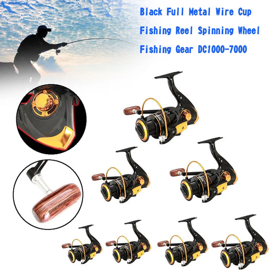 Black Full Metal Wire Cup Fishing Reel Spinning Wheel Fishing Gear DC1000-7000