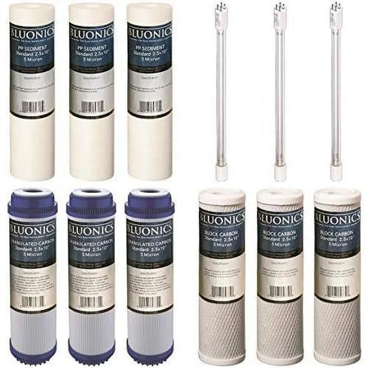 12 Pc Replacement Water Filter Set For Our 4 Stage UV Under Sink Filter System. Sediment Carbon Block GAC UV Bulb