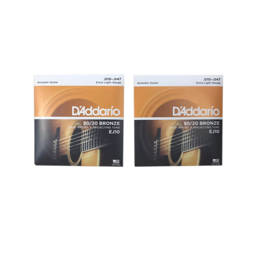 D'Addario Guitar Strings 2-Pack EJ10 Acoustic 80/20 Bronze Extra Light