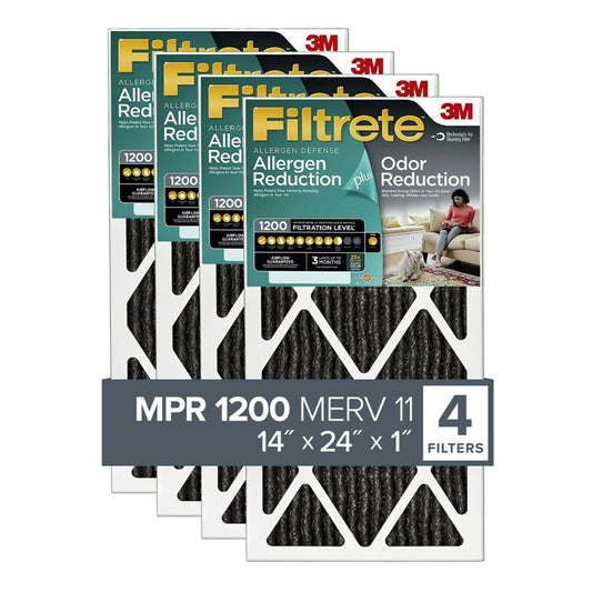 Filtrete 14x24x1 Air Filter, MPR 1200 MERV 11, Allergen Plus Odor Reduction, 4 Filters