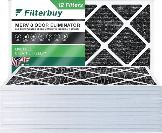 Filterbuy 12x30x1 MERV 8 Odor Eliminator Pleated HVAC AC Furnace Air Filters with Activated Carbon (12-Pack)
