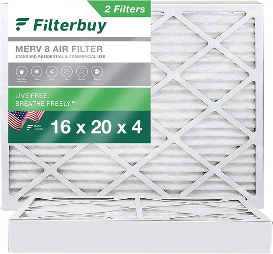 Filterbuy 16x20x4 MERV 8 Pleated HVAC AC Furnace Air Filters (2-Pack)