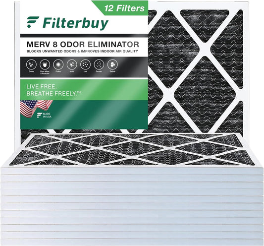Filterbuy 12x18x1 MERV 8 Odor Eliminator Pleated HVAC AC Furnace Air Filters with Activated Carbon (12-Pack)
